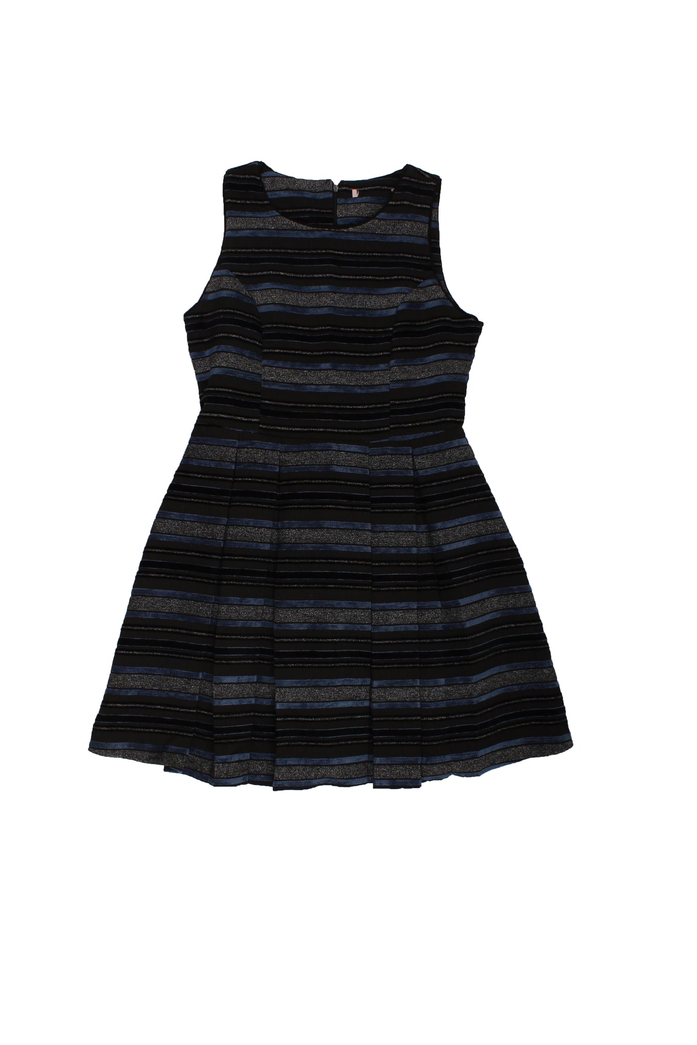 BRANDLESS - Vestido Corte A Tablones Print Negro, Gris Y Azul