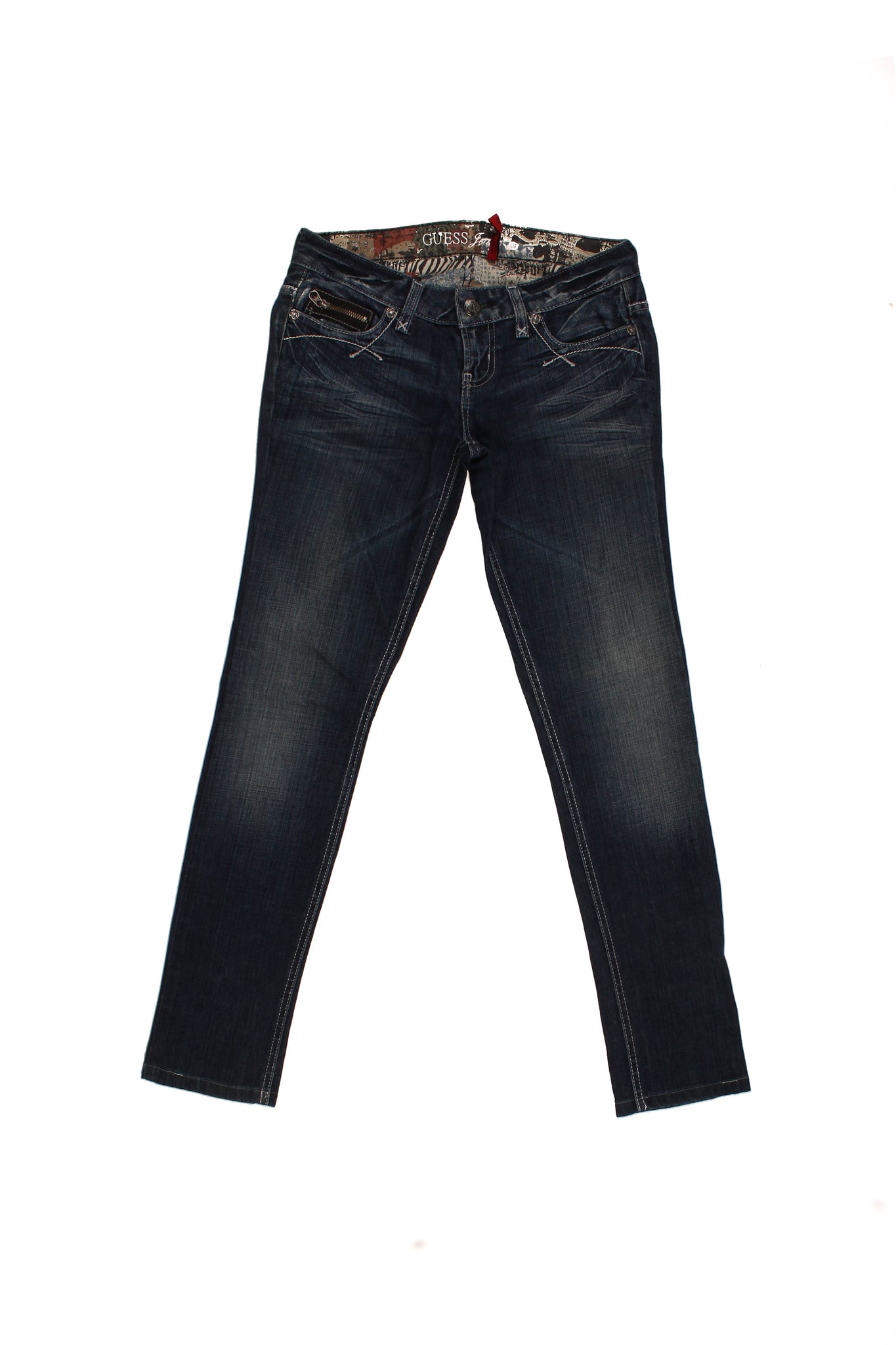 GUESS - Skinny Jean Azul Detalle Zippers - Piedras