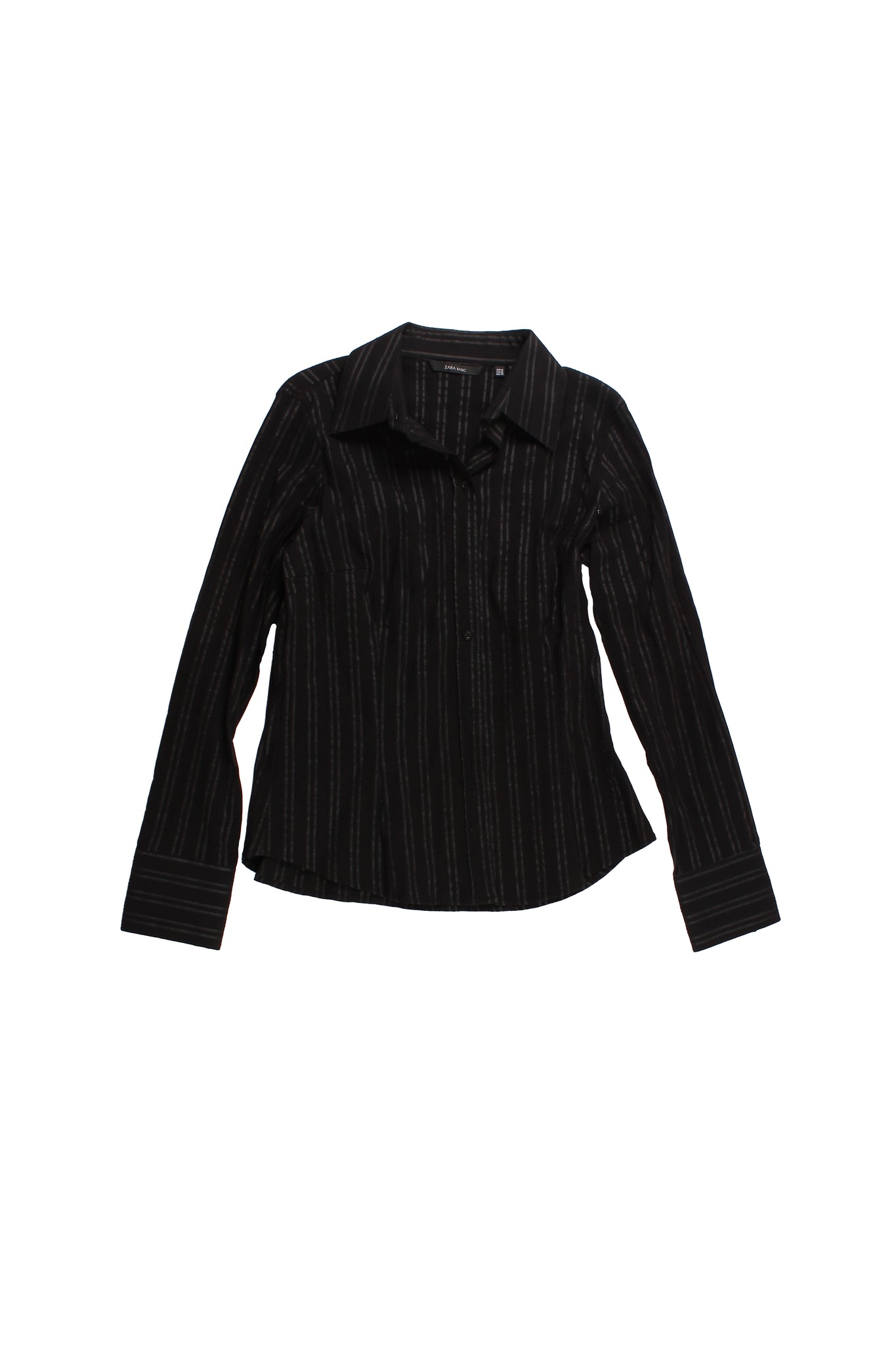 Zara - Camisa Negra Estampado Lineas