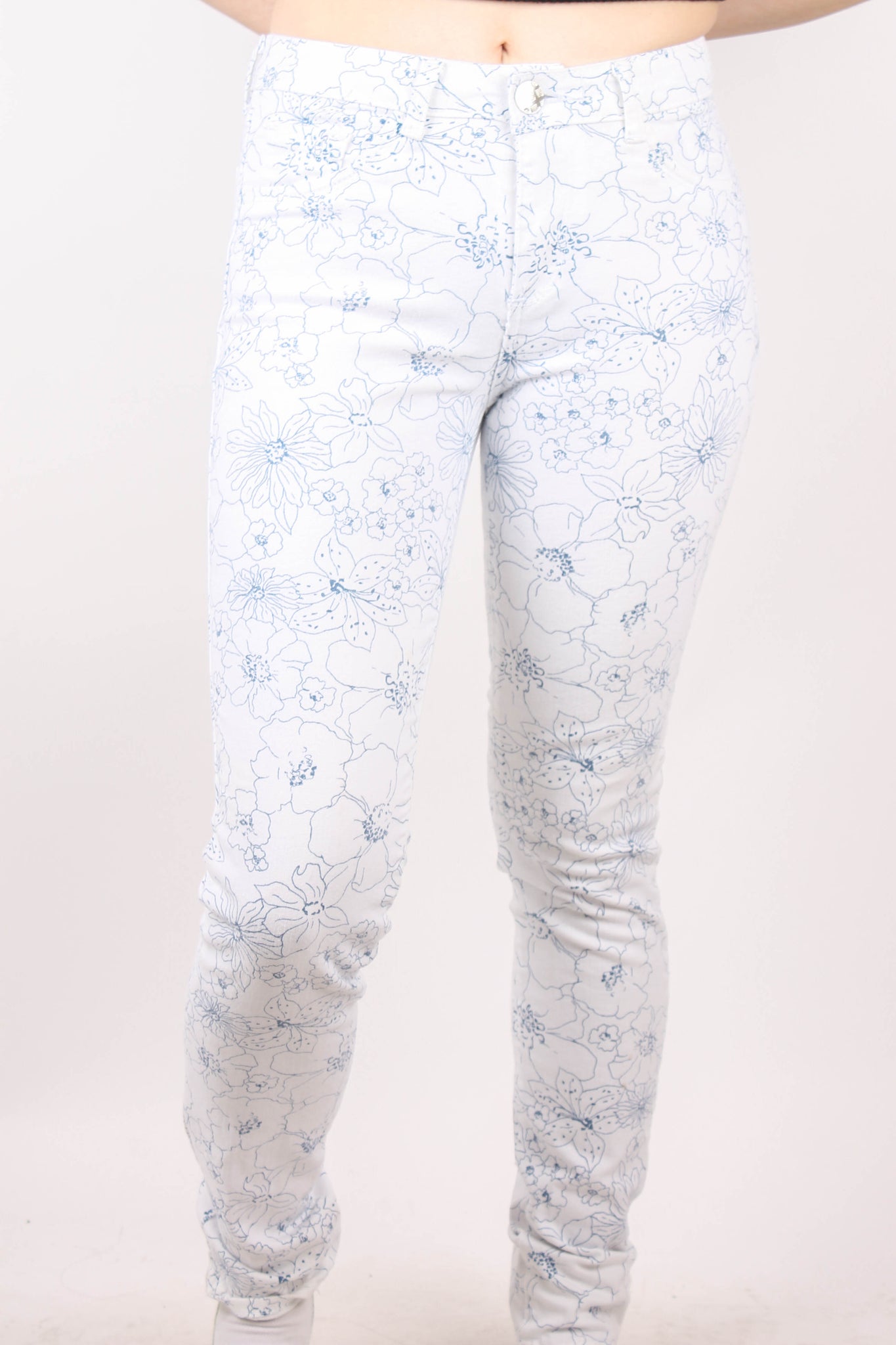 FBS JEANS - Jeans Blancos Con Flower Print Azul