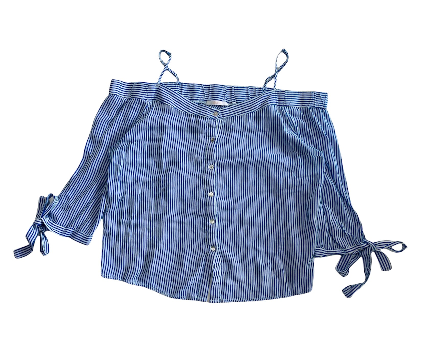 SHASA - Blusa Con Mangas Caidas Con Estampado De Rayas Color Azul Y Blanco